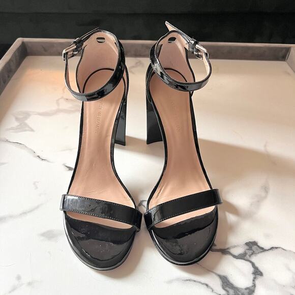 Stuart Weitzman Walkway Black Patent Leather Block Heels Sandals Size 7.5 - Picture 4 of 12